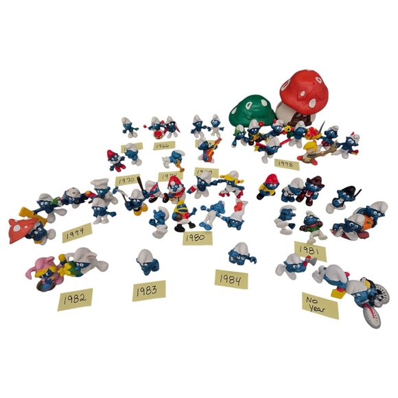 Vtg Smurfs Figurine Collection 1965-1984 Lot of 49 Mushroom House Peyo Schleich - Picture 1 of 16